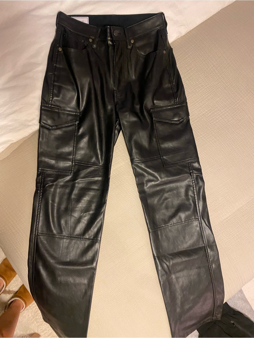 GAP Black Faux Leather Cargo Trousers